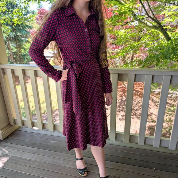 Boden Women's Vibrant Pink, Abstract Diamond Laura Jersey Midi Shirt Dress